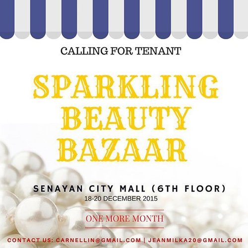 Calling all beauty brands and bazaar mania, @bbmeetup still open for tenant registration. For more info, you can contact me at jeanmilka20@gmail.com. Don't miss it 🤗😄
.
.
#bazaar #bazaarjakarta #bazaarph #beauty #beautybazaar #onlineshop #shopping #sparklingbeauty #senayancity #bazaarindonesia #clozetteid