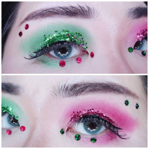 Details of my Christmas Tree look.

I used @viva.cosmetics cream eyeshadow for the red but personally i think it still looks a bit pink and not pure red like i want (i began to wonder if the problem is my skin tone 🤣, does it make reds look pink since i have a strong pink undertone) and it's also not super pigmented so i layered it with my usual red eyeshadow.

As for the super chunky glitter, i purposefully bought a glitter palette from a Chinese brand, i already expected them to be chunky honestly i wasn't expecting it to be THAT chunky! Definitely disco ball alert kind of thing. Plus its cream based and chunky cream based glitter is just not a great pair for hooded/tapered eyelid 🤣.

Still, i think i looked festive like how a Christmas Tree should be so i'm pretty happy with the result.

#clozetteid #christmaslook #christmastreemakeup #BeauteFemmeCommunity  #thematiclook #thematicmakeup 
#sbybeautyblogger #makeup #ilovemakeup #clozetteid #sbybeautyblogger