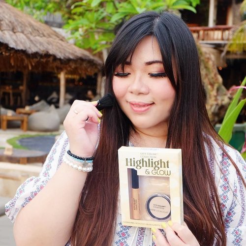 For glow-from-within, naturally glowy look lover i have an economic recommendation for you : @citycolorcosmetics Highlight & Glow Set (only IDR 100K at @kumurabeauty !) Consisting of 1 liquid highlighter, 1 matte highlight powder and 1 mini kabuki brush.The liquid highlighter is very light and natural (personally i like to use it best on bare skin on those days when i want to have a very minimal makeup but still glow. Don't use it on top of powder because your base will definitely shift around), perfect for those of you who are not into highlights that's too stark. For me it's way too natural (because i love strong highlighter!) So i prefer to use it as base and set it with powder highlighter, this makes my highlighter lasts longer and 4x more on fleek!The matte highlighter is very soft and nice but honestly i don't really use matte highlighter so i use it to set and brighten areas of my face like my undereyes. The instruction says you can use it to set the liquid highlighter but i find it muting down the already very muted highlighter - and that defeats the purpose of putting on highlighter in my opinion 😁. Overall a very nice and affordable set and recommended especially for natural  look lovers!#makeupset #cheapmakeupset #kumura #kumurabeauty#clozetteid#sbybeautyblogger#bloggerindonesia #bloggerceria #beautynesiamember #girl #asian #influencer #beautyinfluencer #recommendedonlineshop #onlineshop #surabayablogger #SurabayaBeautyBlogger #bbloggerid #beautybloggerid #beautybloggerindonesia #surabayainfluencer #influencersurabaya #bloggerperempuan #endorsement #endorsementid #endorsersby #onlineshopmurah