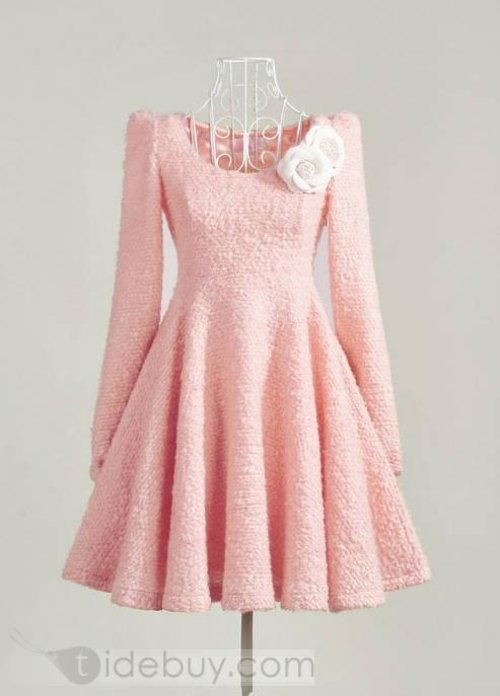 New Sweet Long Sleeve Round Neck Plush Dresses : Tidebuy.com