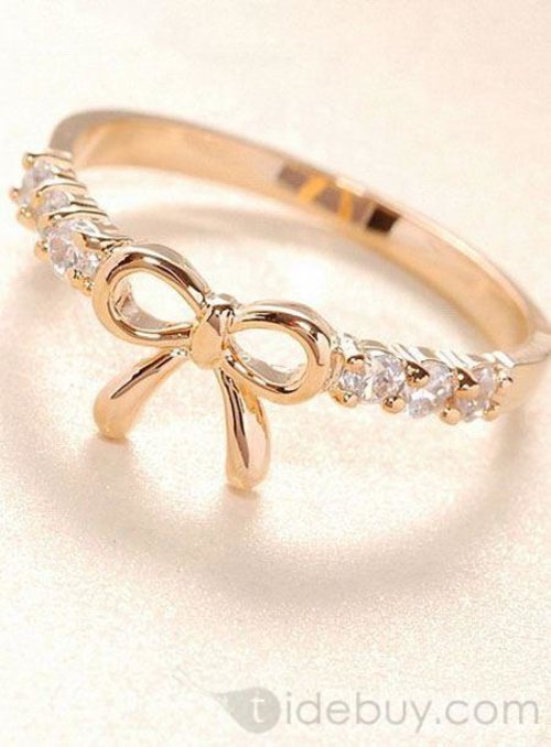 Elegant Korean Style Bow Knot Diamond Alloy Ladys Ring : Tidebuy.com