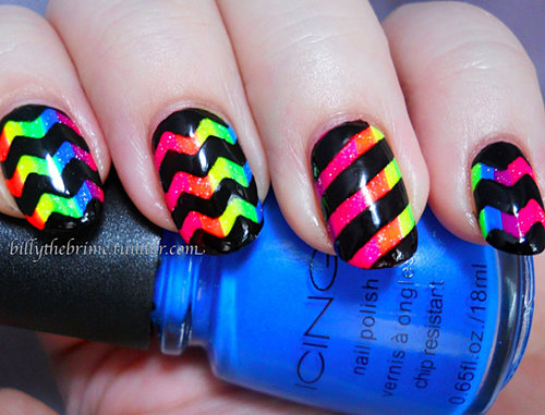 Rainbow wave nails art