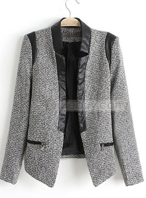 Auspicious Gray Split Joint Woolen Blazer : Tidebuy.com