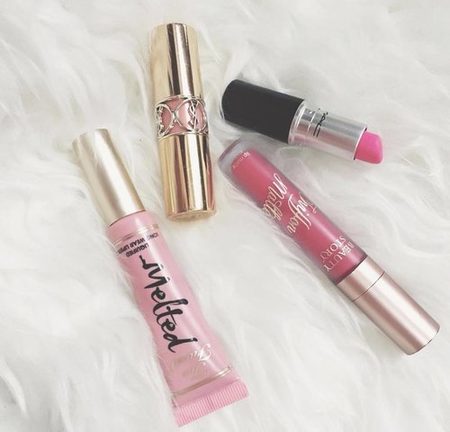 Pink shades from @toofaced , @yslbeauty , @mybeautystoryid and @maccosmetics 💕GOOD MORNING! #nadyacecilliadotcom #clozetteid
