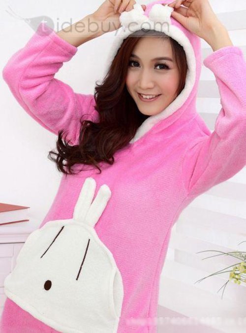 Gorgeous Rabbit Hem and Leg Bottom Hooded Lovely Pajama Suit Sleepwear : Tidebuy.com