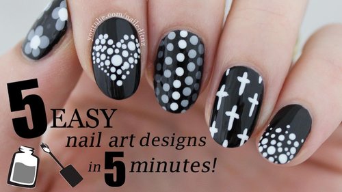 FIVE IN FIVE | Easy Black & White Nail Art Designs | Nailed It NZ - YouTube