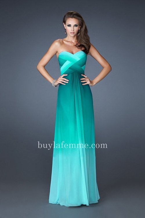 Beautiful multi-tonal ombre La Femme 18525 Prom Dress with woven front detail features a Sultry Back with Sparkling Beaded Criss-Cross Straps adding a Daring touch to this Gown. This Ombre Prom Dress is Perfect as a Wedding Guest Dress, Prom Dress, or a Special Occasion Dress Size: Standard Size or Custom Made SizeClosure: Side ZipperDetails: Criss-CrossFabric: Chiffon Length: LongNeckline: Strapless Sweetheart Waistline: Empire Color: JadeTag: Jade, Long, Strapless, Prom Dresses, La Femme 18525