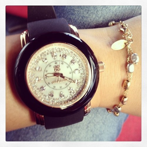 My favorite arm candy combination - Alfred Dulla watch and three tone gold bracelet.