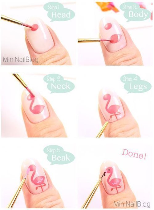  Flamingo nail art tutorial