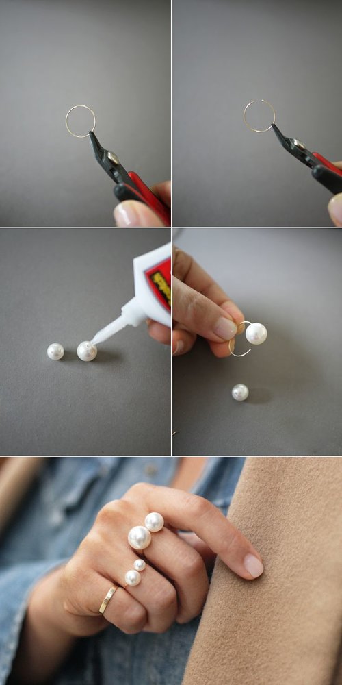 diy double white pearls ring.