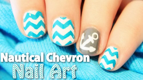 Nautical Chevron Nail Art | TotallyCoolNails - YouTube