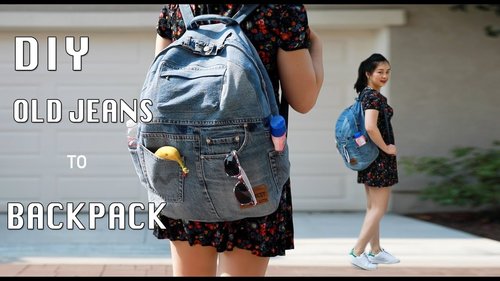 DIY UPCYCLED OLD JEANS TO A BACKPACK/çä»è£¤æ¹é åè©åæä½æå­¦ - YouTube