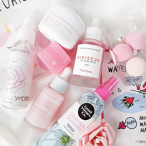 Happy Pink Wednesday 💐I believe in PINK 🧚‍♀️🏵 The Skin Needs Rose Glow Water🏵 Emina Lip Mask🏵 G9 Skin White in Milk Capsule Eye Cream🏵 Good Virtues Co. Glowing & Goodness Toner🏵 Bellflower Hibiscus Serum🏵 Althea Watermelon Mask and Baby Meringue PuffHave a nice day 🌞#ClozetteID #BeautyJournal