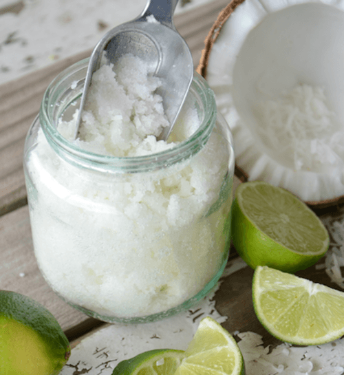 All you need is melted coconut oil, white sugar, shredded coconut and lime essential oil (which you can substitute with lime zest). Have fun with this one.