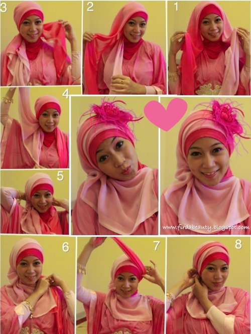 pinky hijab tutorial with accesories