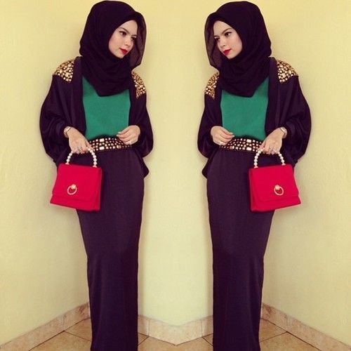 red bag for hijab outfit