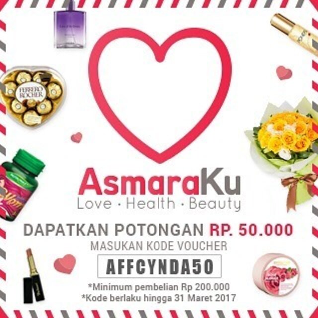 Ada promo spesial dari aku dan @asmaraku_id!
Kamu bisa dapet potongan 50rb setiap transaksi dengan kode yang tertera di gambar ya. Di AsmaraKu kamu bisa menemukan produk kecantikan, bouquet bunga, bahkan kado untuk orang-orang yang kamu sayang. Yuk, belanja di Asmaraku sekarang!
.
.
.
#beauty #makeup #clozetteid #blogger #beautyblogger #affiliate #asmaraku #ecommerce #specialcode #voucher #indonesianblogger
#bloggerjakarta
#bloggerindo