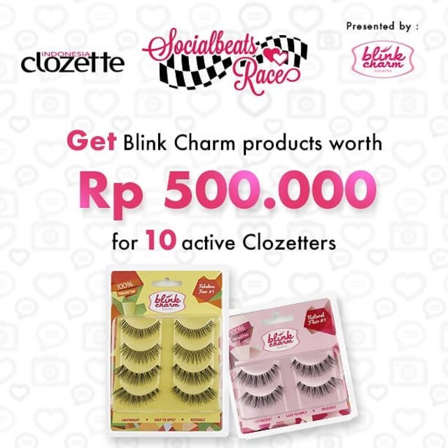 Perbanyak Socialbeats kamu di www.clozette.co.id dan follow @blinkcharm untuk memenangkan produk dari Blinkcharm senilai Rp 500.000 untuk 10 pemenang, hanya dengan cara upload foto, like dan memberikan komentar sebanyak-banyaknya. #ClozetteIDCek di sini untuk info lengkapnya: http://bit.ly/socialbeatrace