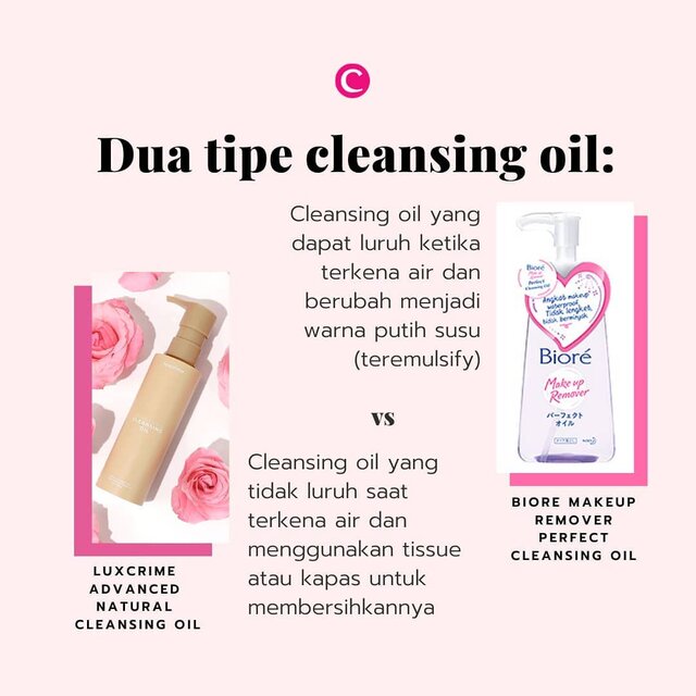 Penganut double cleansing method pastinya cukup familiar dengan cleansing oil sebagai salah satu alternatif first cleanser. Tapi, cleansing oil yang beredar di pasaran enggak semua sama, lho. Ada yang bisa langsung dibilas dengan air seperti menggunakan sabun, ada juga yang perlu dibersihkan menggunakan tissue atau kapas. Keduanya punya kelebihan masing-masing sesuai kandungan, yang membedakan hanya cara membersihkannya. Jadi sebelum membeli, pastikan kamu sudah baca dengan teliti cara penggunaan cleasing oil yang kamu pilih, ya..#ClozetteID #ClozetteIDCoolJapan #ClozetteXCoolJapan