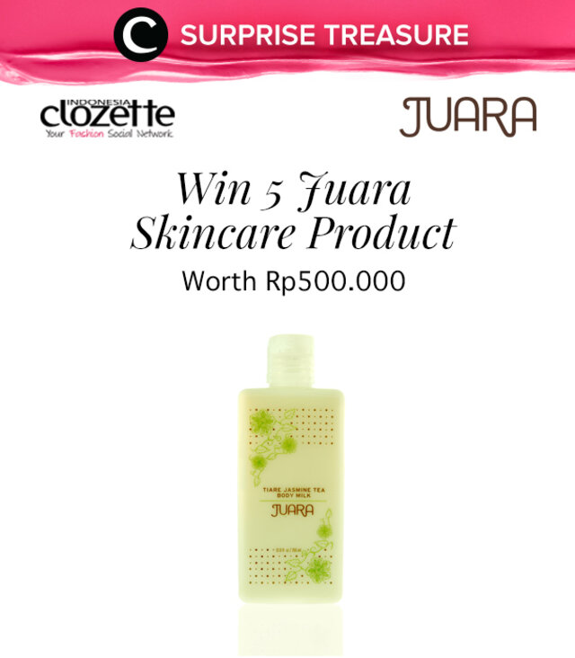 Kemarin belum sempat memenangkan Surprise Treasure dengan hadiah produk Juara Skincare senilai 500.000 rupiah? Tenang, karena kita kamu bisa ikutan lagi di Surprise Treasure sesi 2 di bulan ini.
Untuk ikutan, jawab pertanyaan berikut di kolom komentar: Apa 1 produk Juara yang jadi wishlist kamu? Sebutkan juga alasannya, ya. Pilihan produk bisa kamu lihat di website https://juaraskincare.com/
Jawaban kami tunggu hingga 29 Januari 2017, ya.
Good luck!