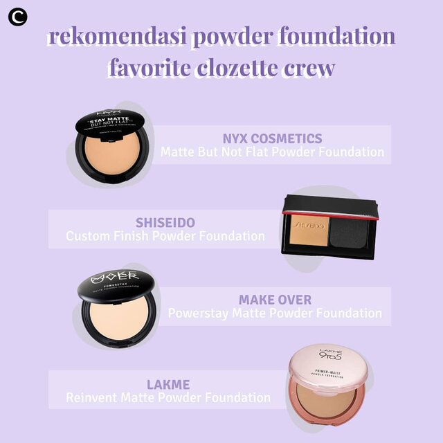 Pemilihan base makeup yang tepat menjadi salah satu kunci utama agar keseluruhan hasil makeup terlihat flawless. Sering kali, foundation menjadi andalan base makeup banyak beauty enthusiast untuk mendapatkan hasil yang maksimal. Satu jenis foundation yang bisa menjadi jagoan bagi pemilik kulit berminyak adalah powder foundation.Selain pemakaiannya yang cenderung lebih praktis dibanding foundation jenis lain, powder foundation juga memiliki tekstur ringan yang mampu menyerap serta mengontrol minyak berlebih pada wajah tanpa menyumbat pori-pori, lho! Nggak heran kalau powder foundation menjadi kecintaan banyak pemilik kulit berminyak, kan?Kalau kamu sedang mencari foundation berbentuk compact ini, berikut Clozette beri rekomendasi 4 powder foundation kesukaan Clozette Crew yang siapa tahu cocok untukmu!✨📷 @nyxcosmetics_indonesia @shiseido_indonesia @makeoverid @lakmemakeup#ClozetteID #ClozetteIDCoolJapan #ClozetteXCoolJapan